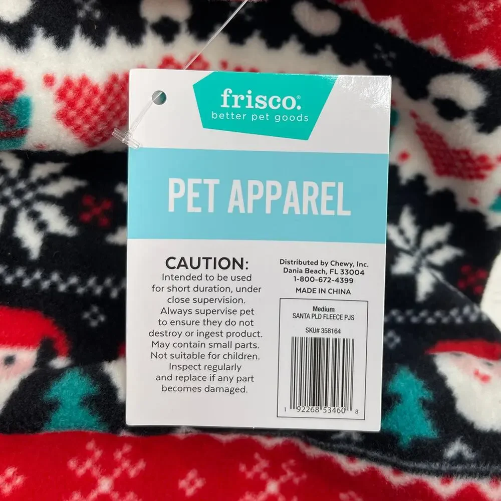 Frisco Santa Fair Isle Dog Cat Pajamas Sz M New $14 Fleece Small Pet PJs Holiday
